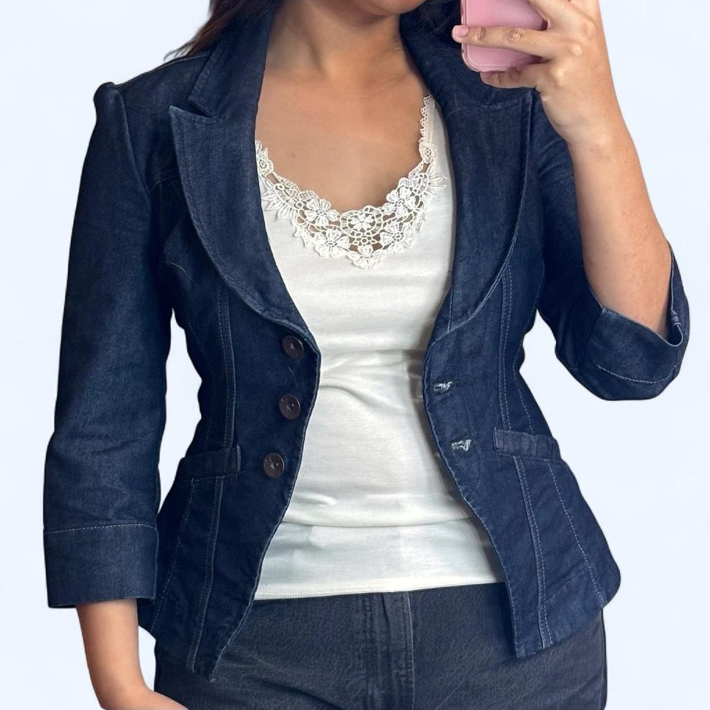 X2 Navy Denim blazer with Lace-Up Back